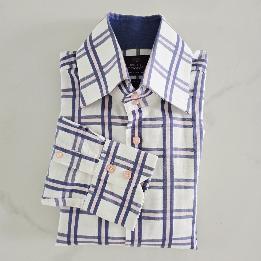 Hawes & Curtis Men's Blue/Purple and White Checkered Shirt, Size M EUC